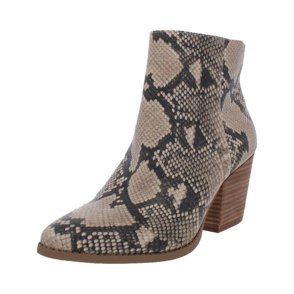 SUN STONE Womens Beige Snakeskin Eryn Pointed Toe Block Heel Booties 7.5 M